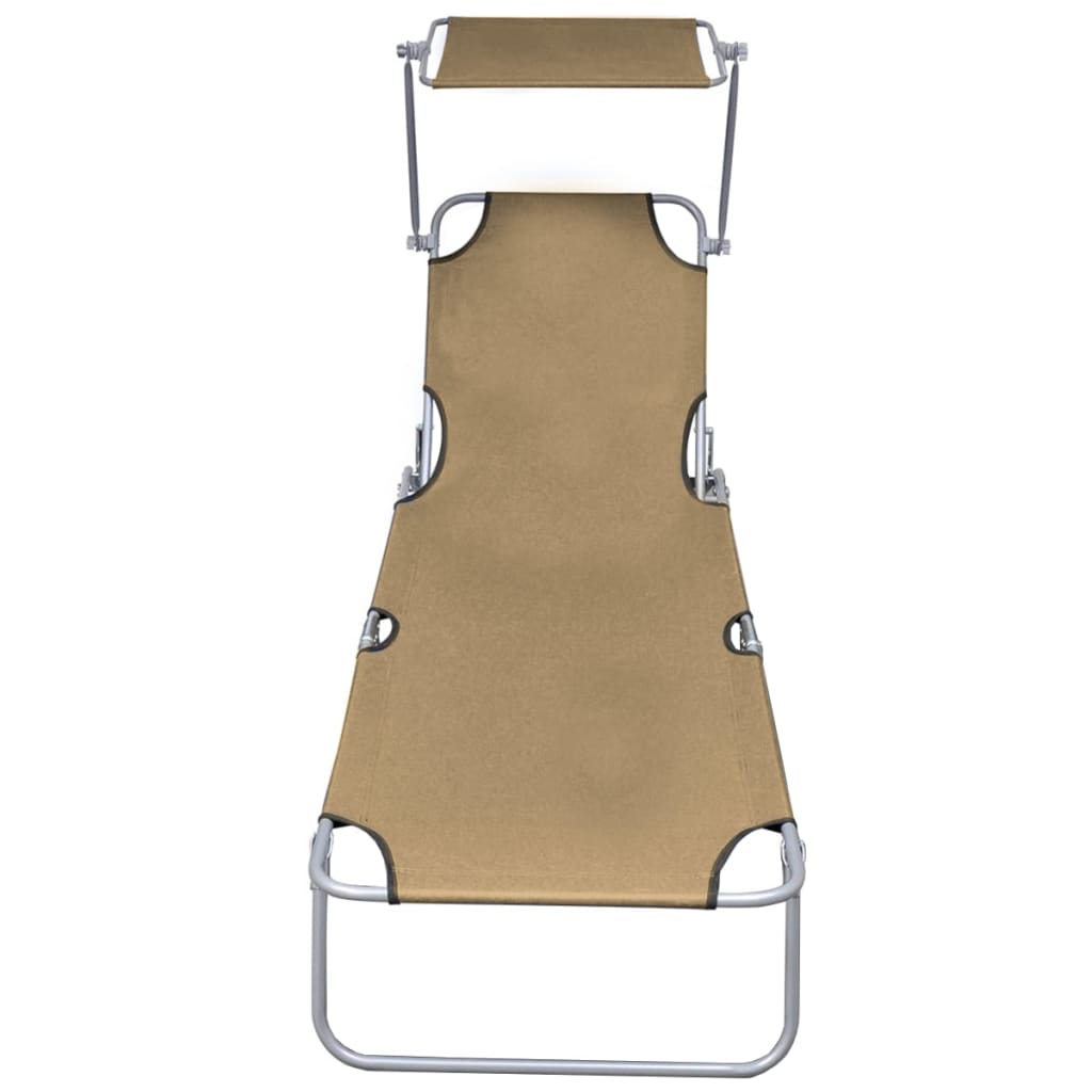 Folding sun lounger with canopy, grey-brown steel