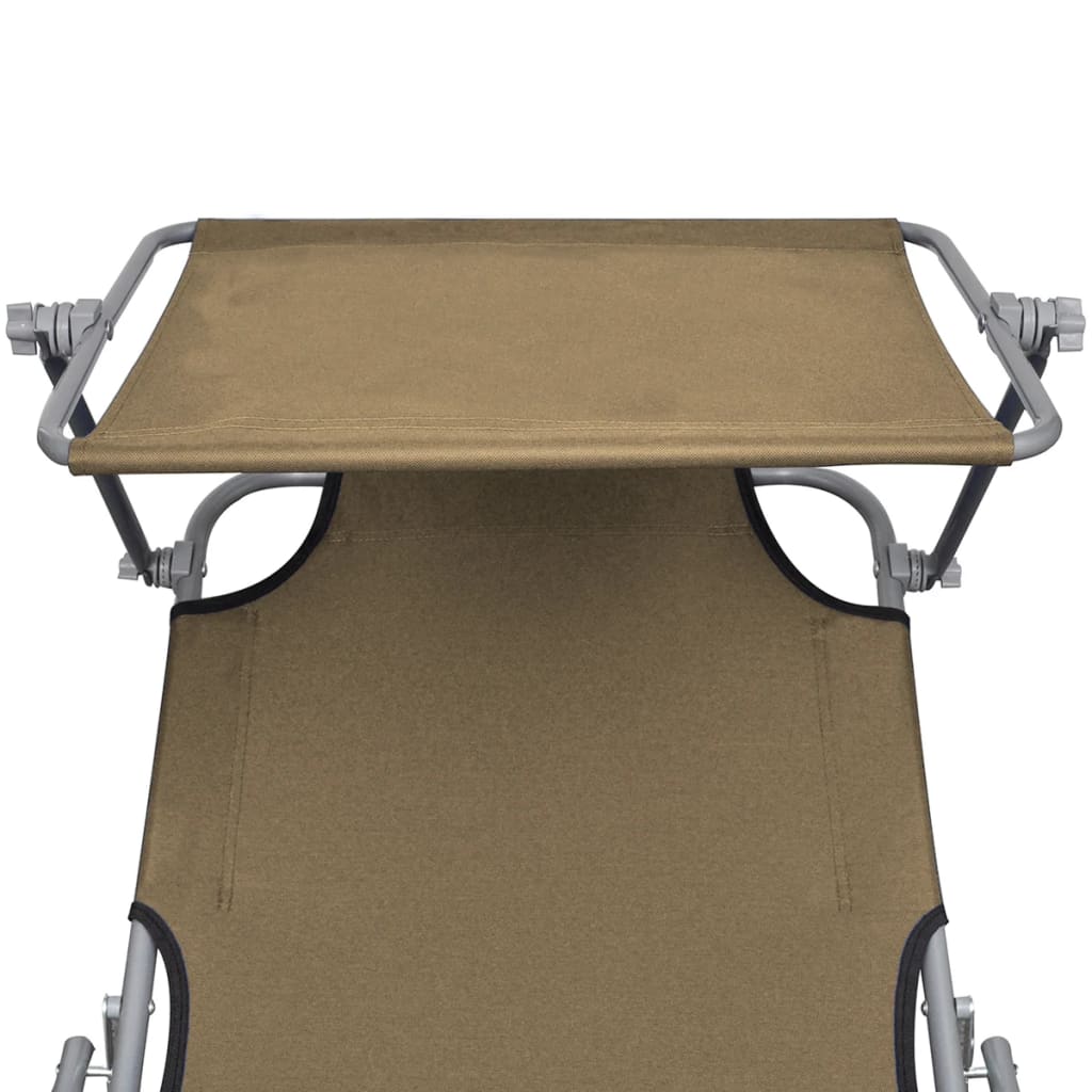 Folding sun lounger with canopy, grey-brown steel