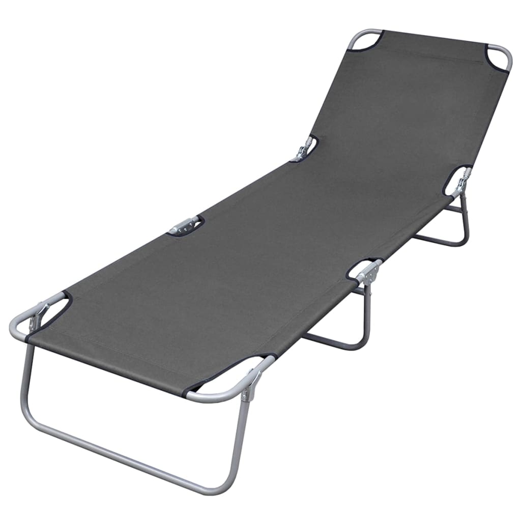 Folding sun lounger with adjustable backrest grey