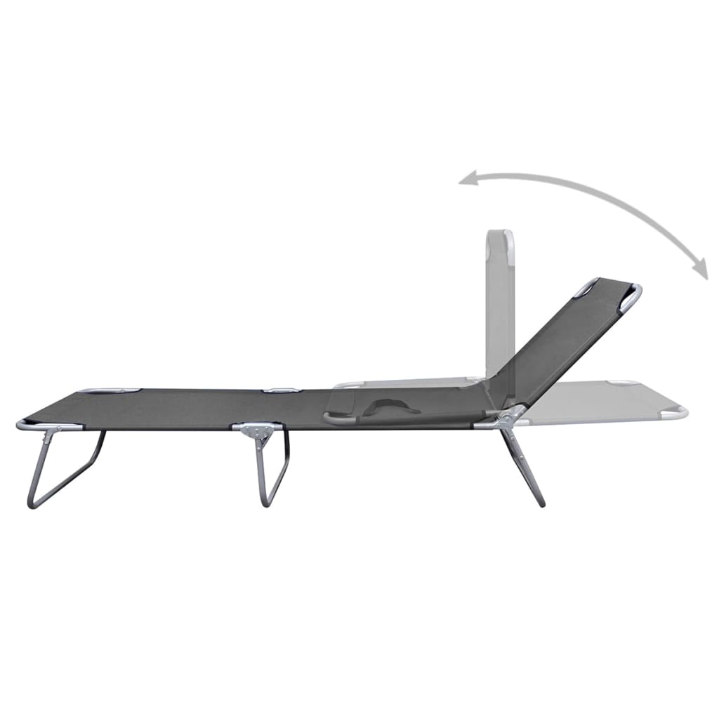 Folding sun lounger with adjustable backrest grey