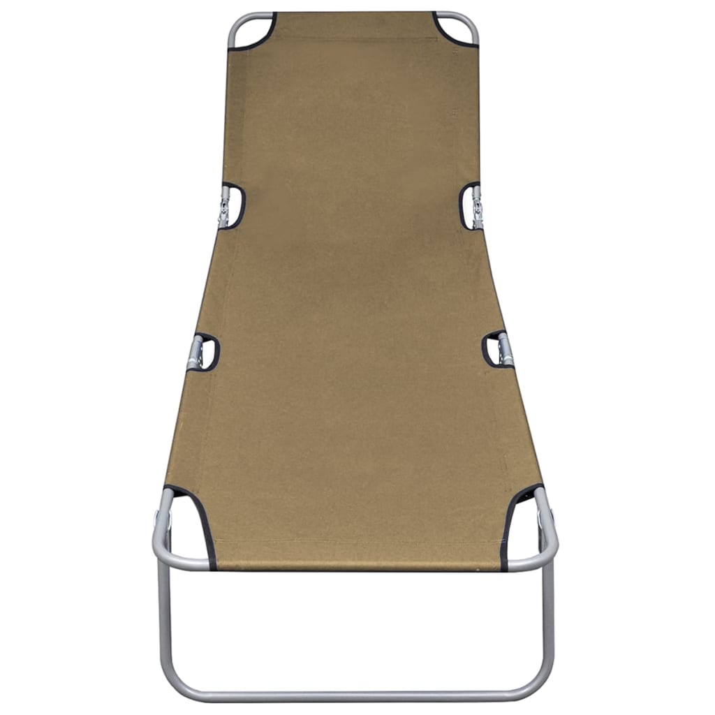 Folding sun lounger with adjustable backrest, grey-brown