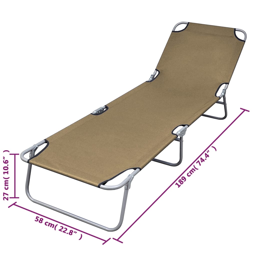 Folding sun lounger with adjustable backrest, grey-brown