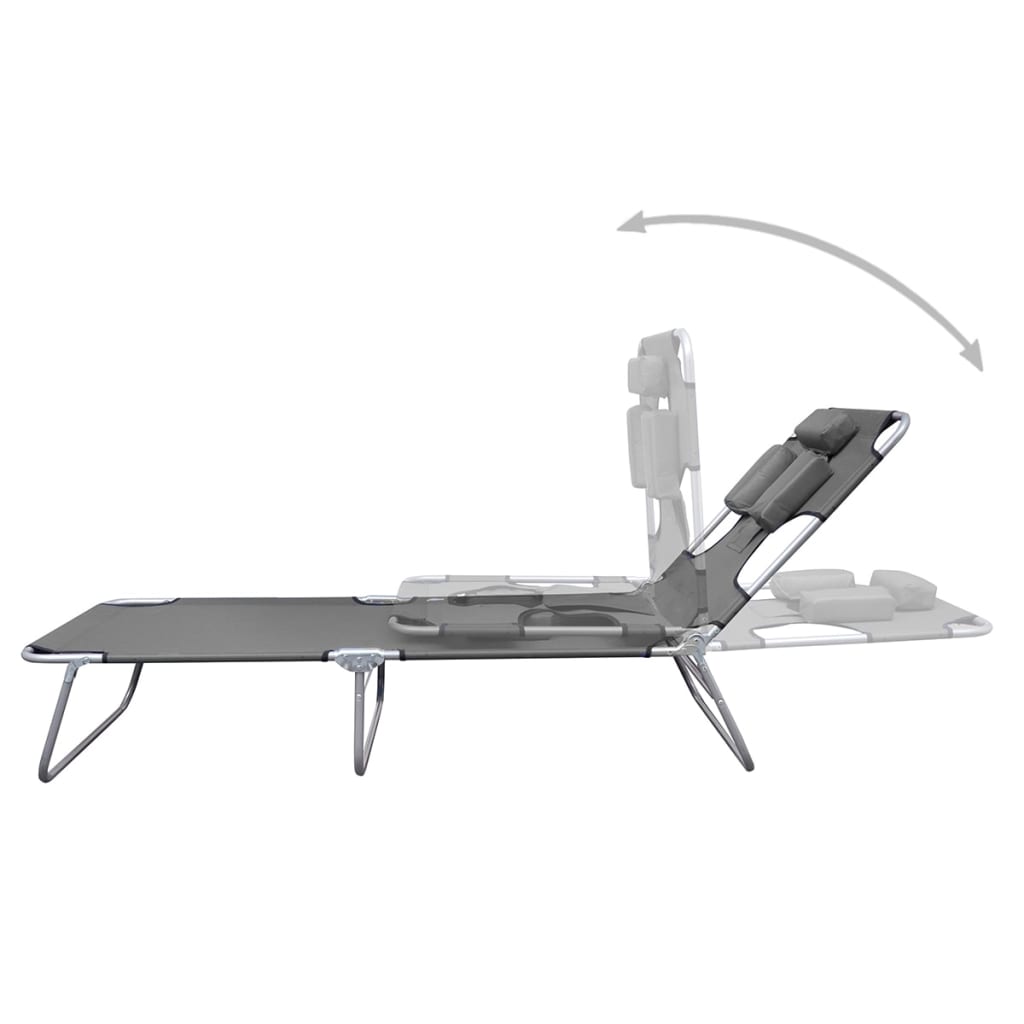 Folding sun lounger with adjustable back cushion grey