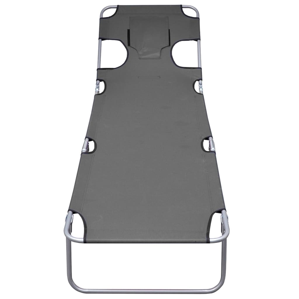 Folding sun lounger with adjustable back cushion grey