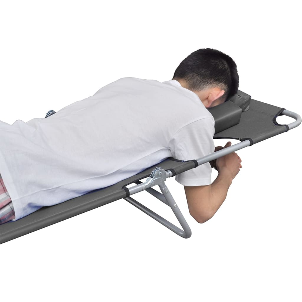 Folding sun lounger with adjustable back cushion grey