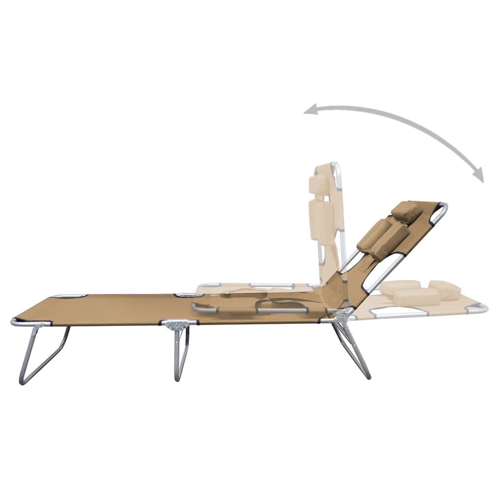 Folding sun lounger with adjustable backrest, grey-brown