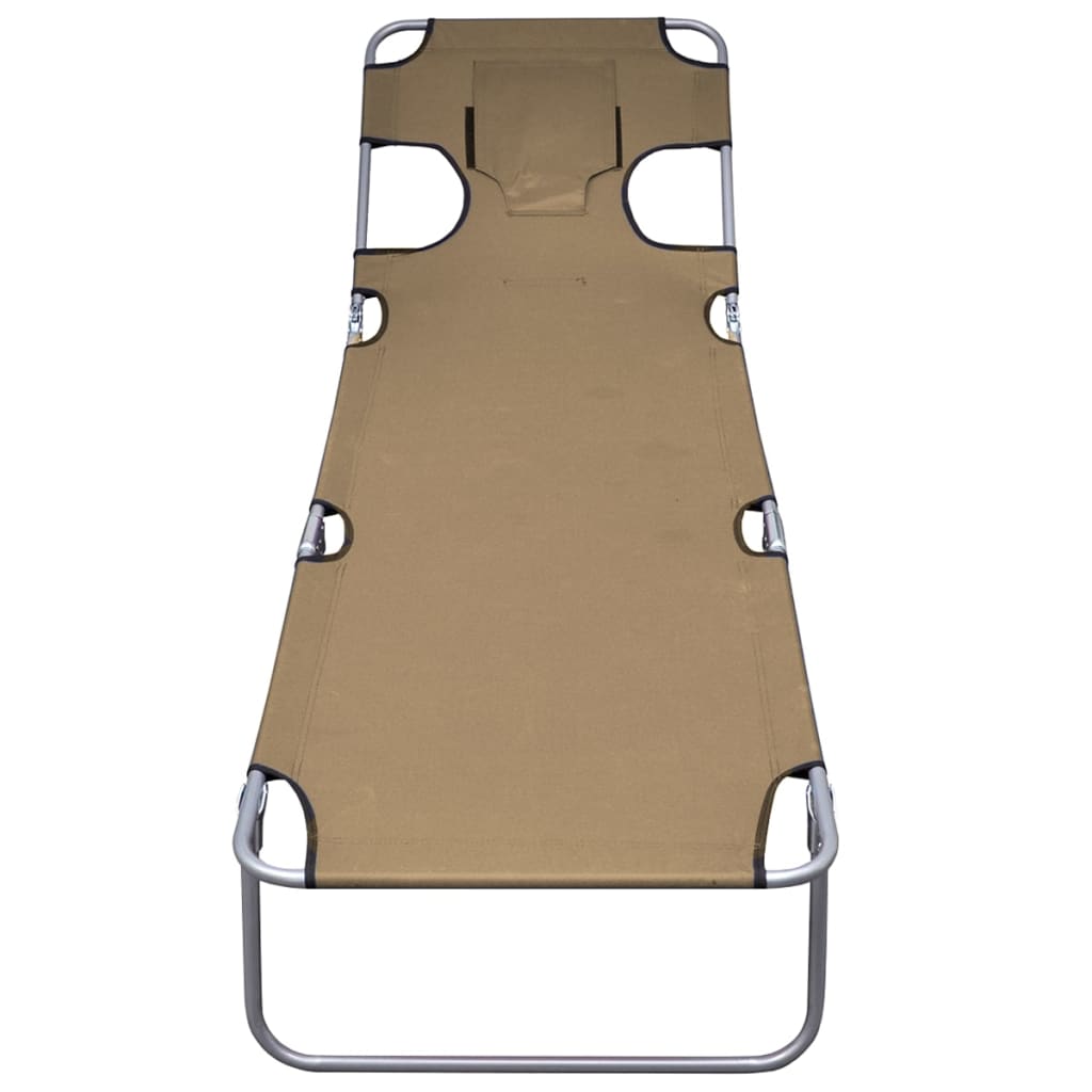Folding sun lounger with adjustable backrest, grey-brown