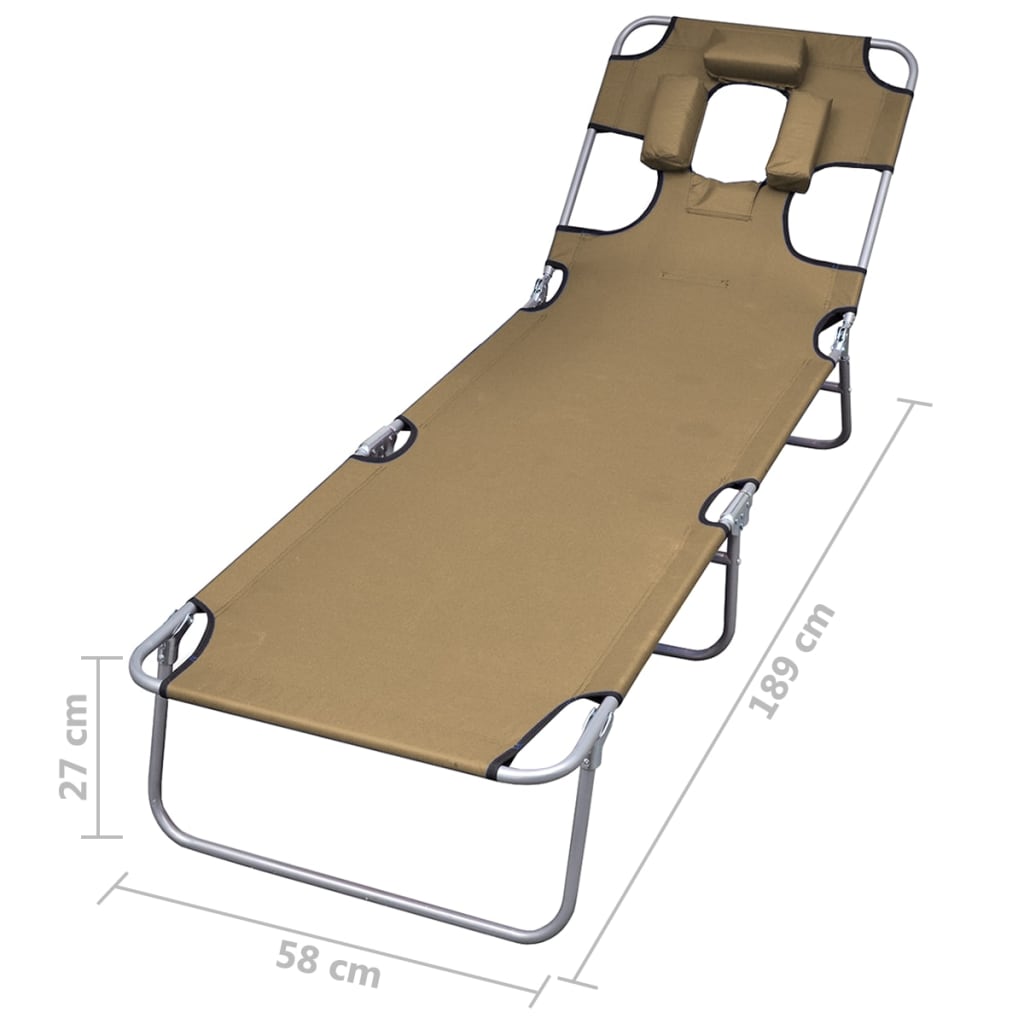 Folding sun lounger with adjustable backrest, grey-brown