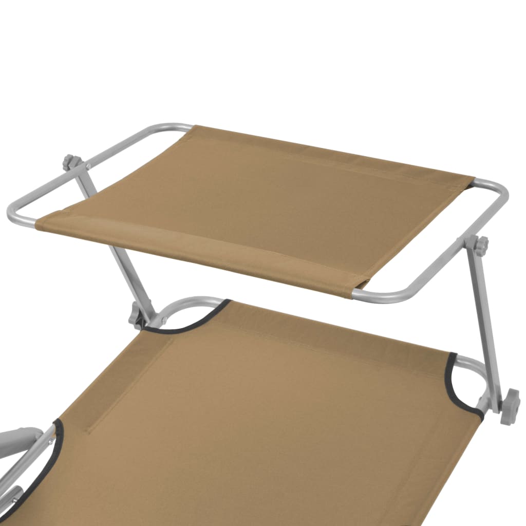 Folding sun lounger with canopy, grey-brown steel