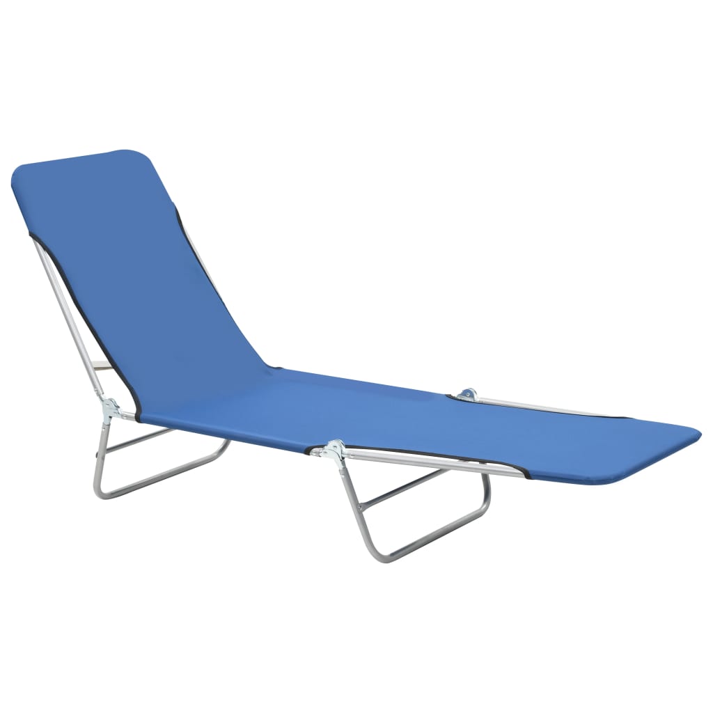 Folding sun loungers 2 pcs steel and blue fabric