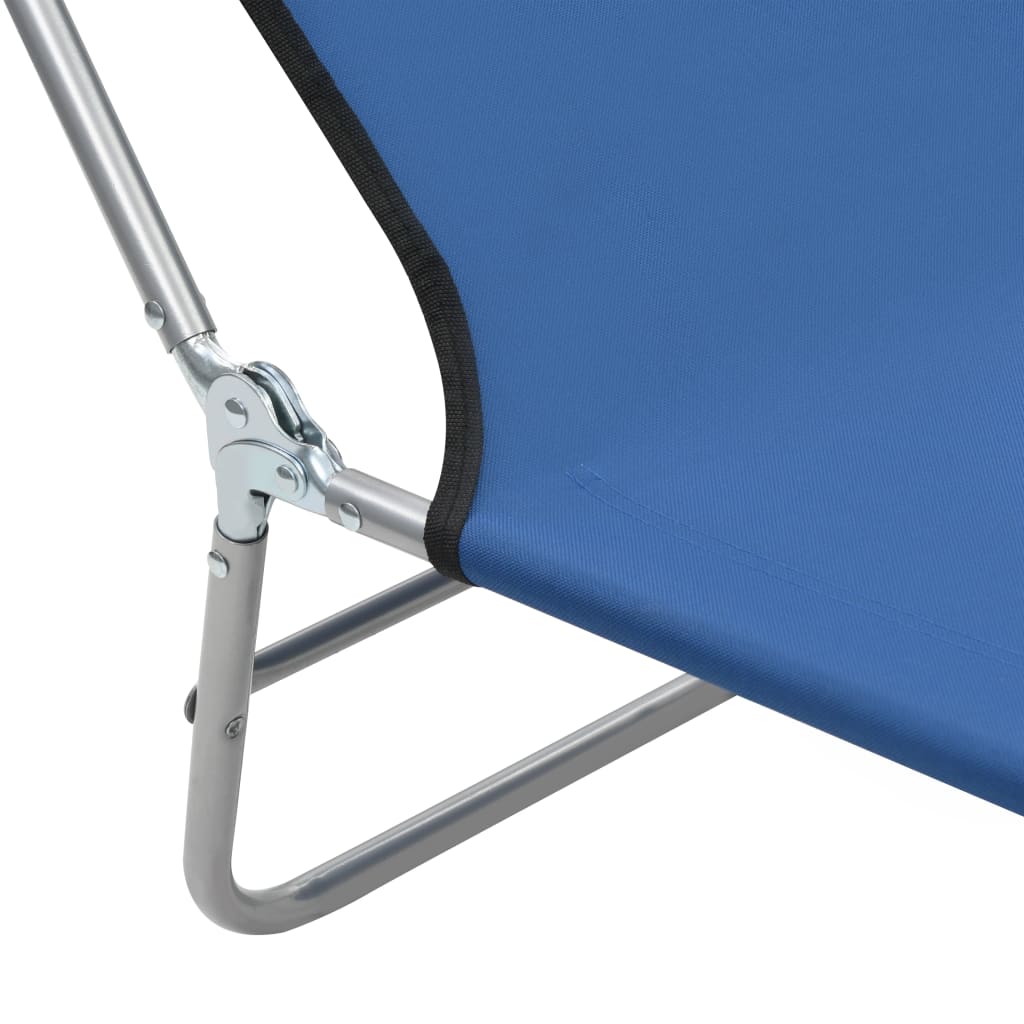 Folding sun loungers 2 pcs steel and blue fabric