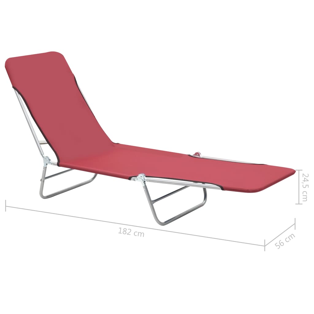 Folding sun loungers 2 pcs steel and red fabric