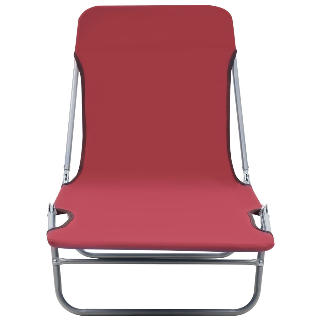 Folding sun loungers 2 pcs steel and red fabric