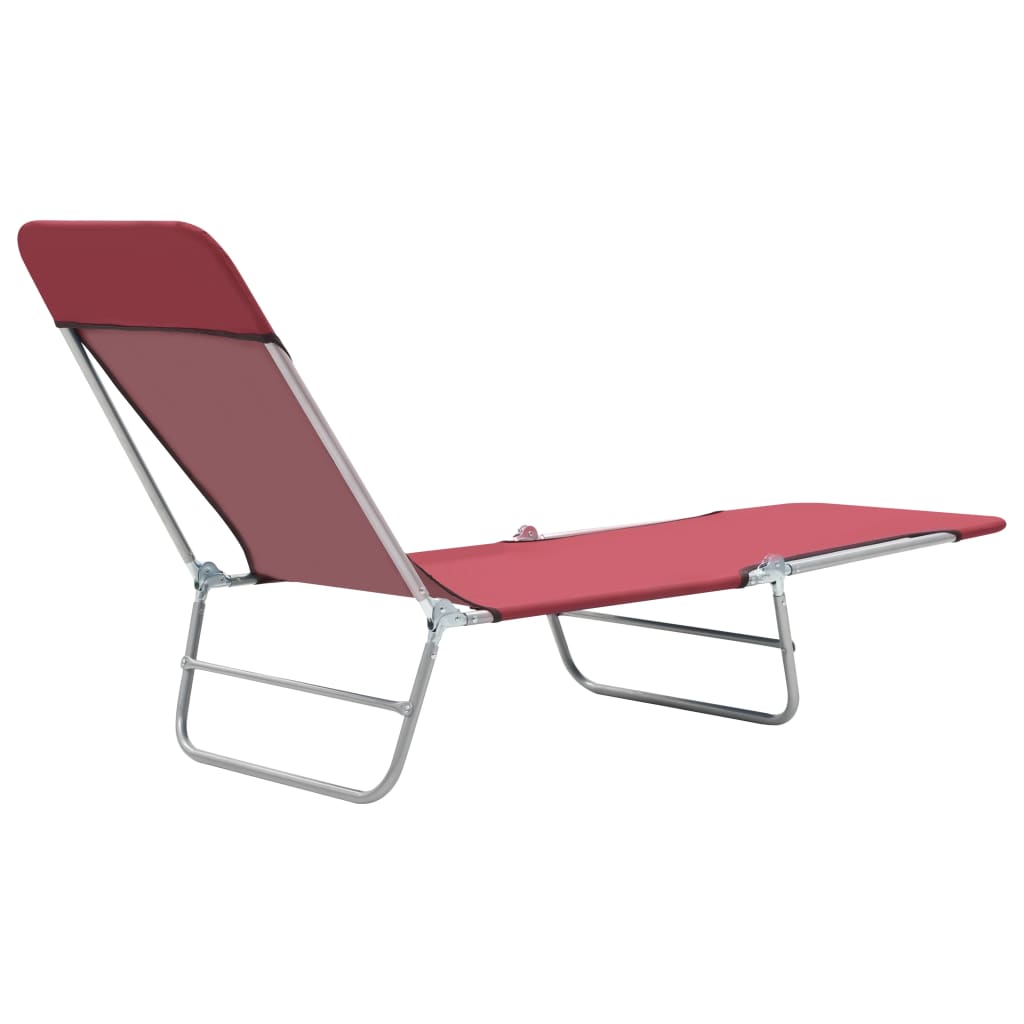 Folding sun loungers 2 pcs steel and red fabric