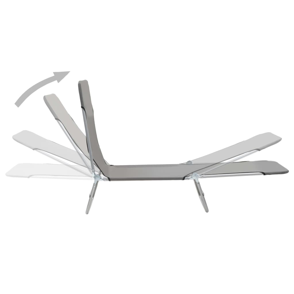 Folding sun loungers 2 pcs steel and grey fabric
