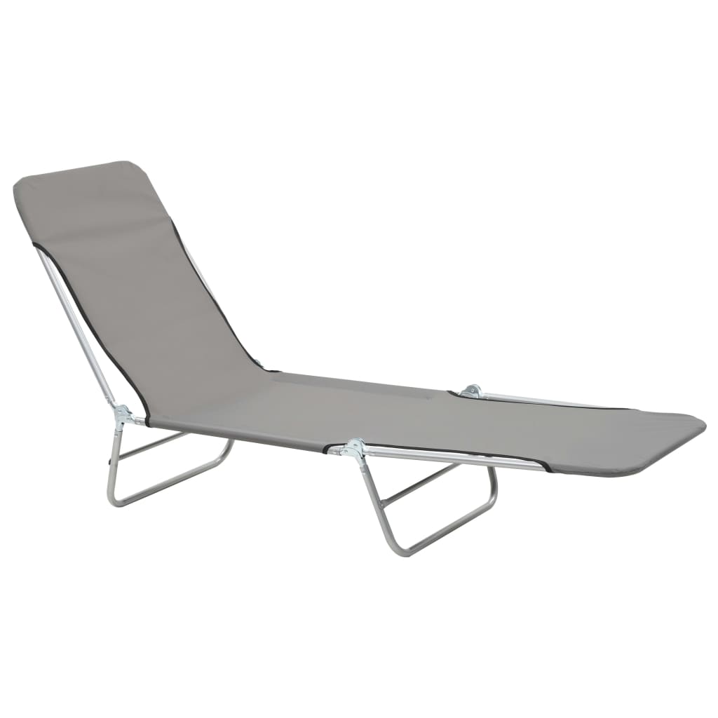 Folding sun loungers 2 pcs steel and grey fabric