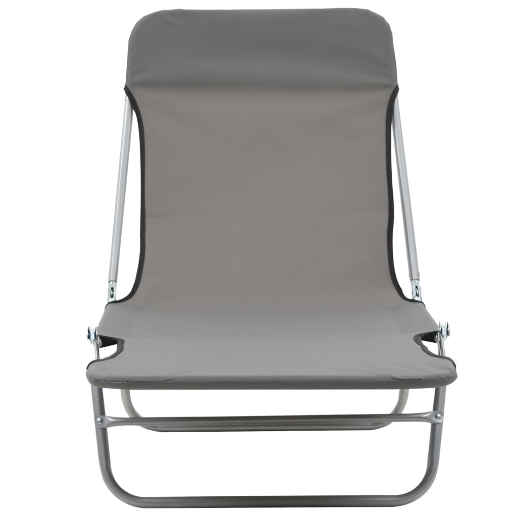 Folding sun loungers 2 pcs steel and grey fabric