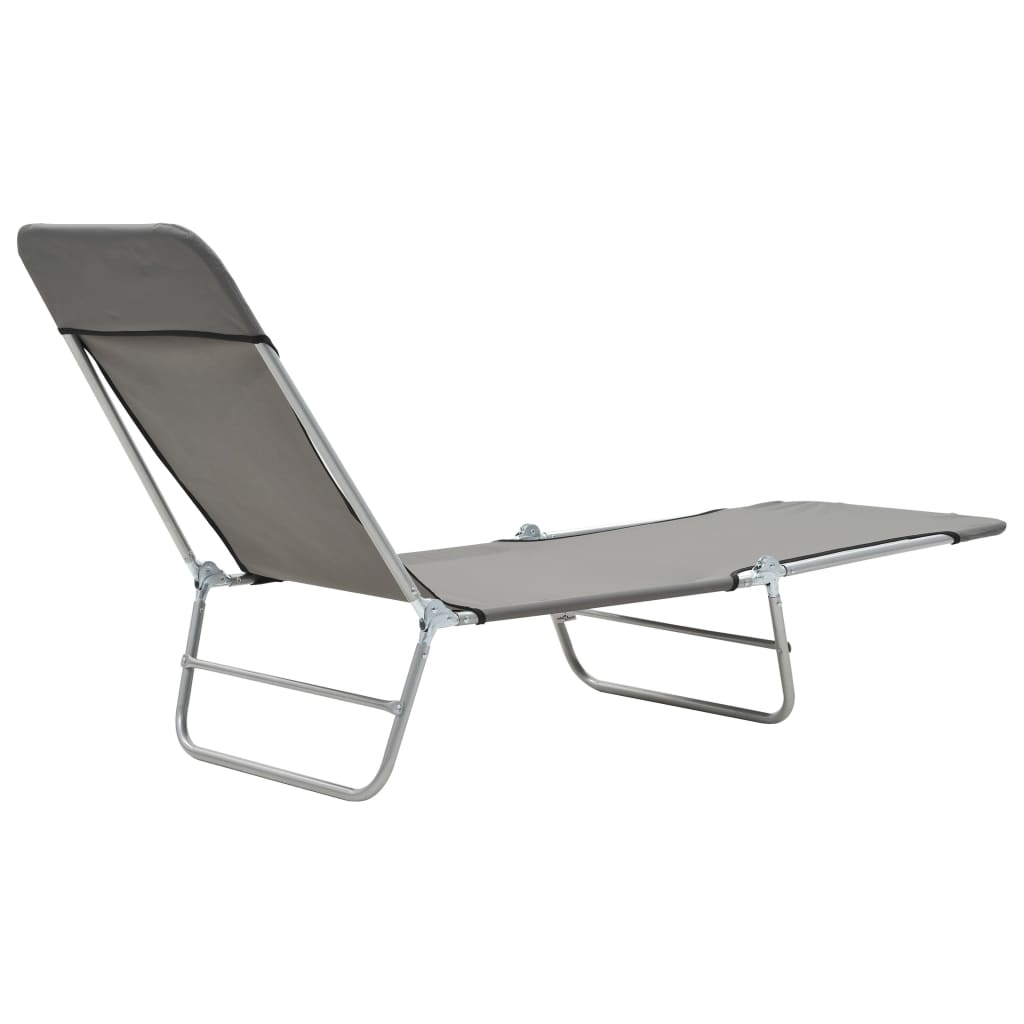 Folding sun loungers 2 pcs steel and grey fabric