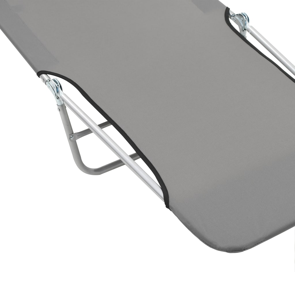 Folding sun loungers 2 pcs steel and grey fabric