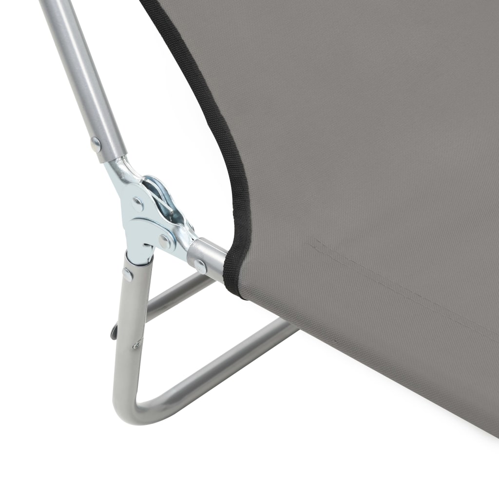 Folding sun loungers 2 pcs steel and grey fabric