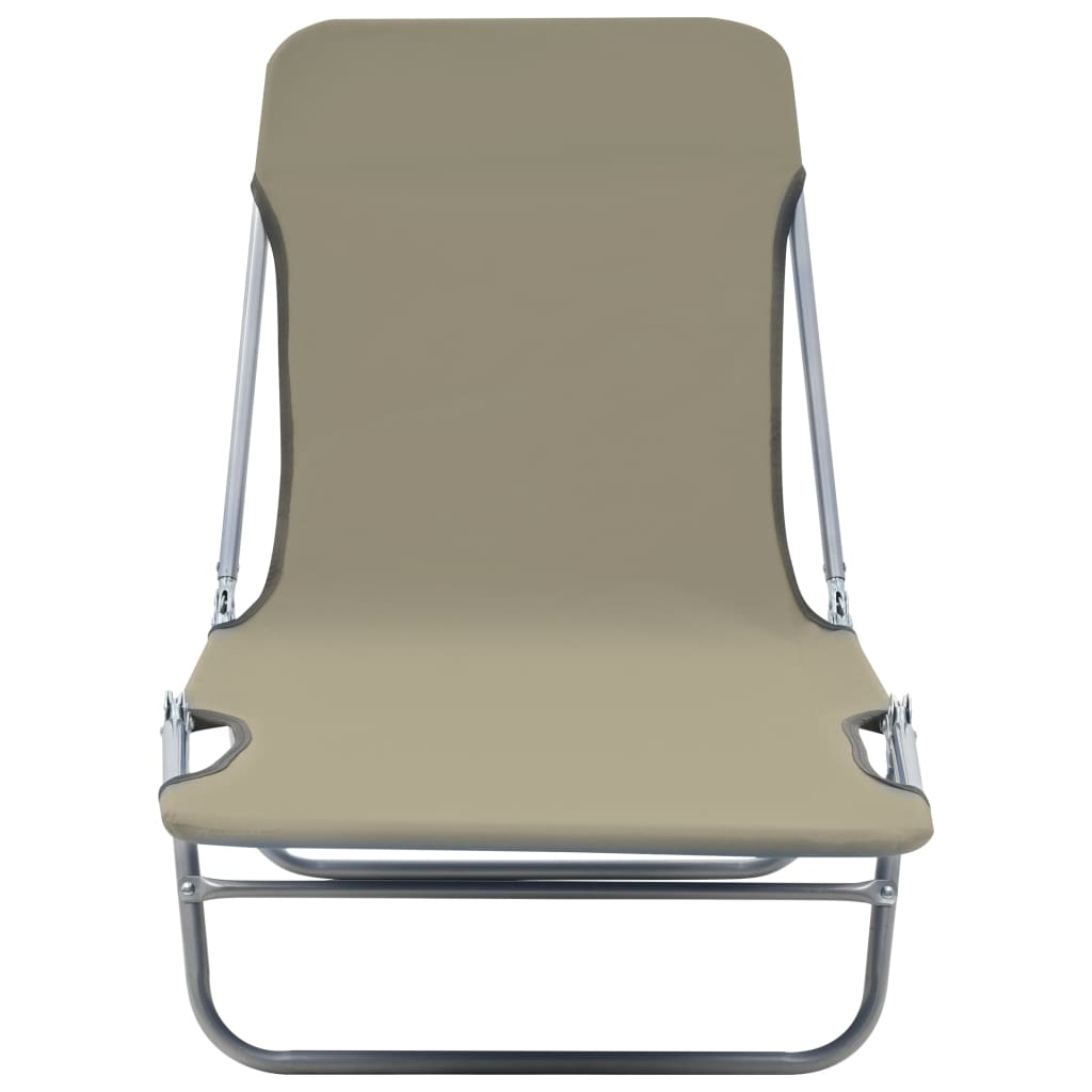 Folding sun loungers 2 pcs steel and fabric gray-brown