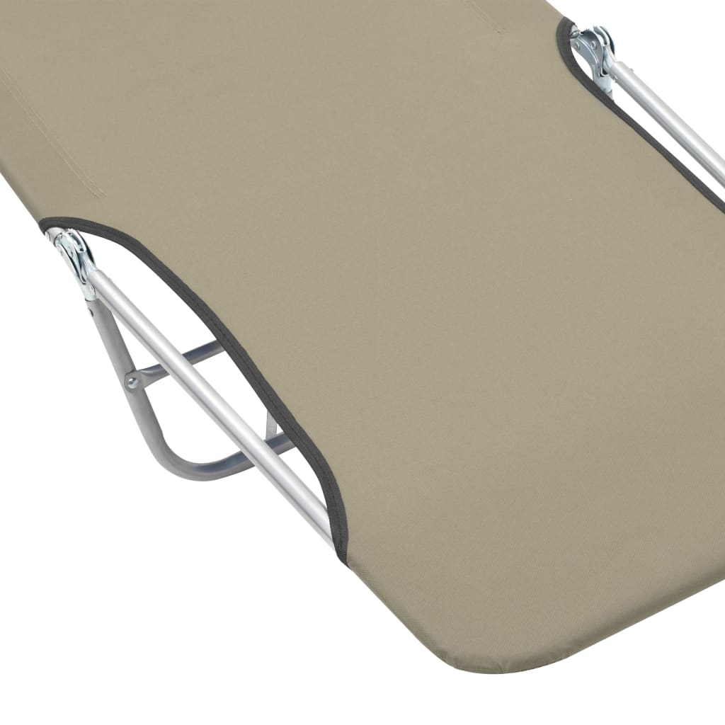 Folding sun loungers 2 pcs steel and fabric gray-brown