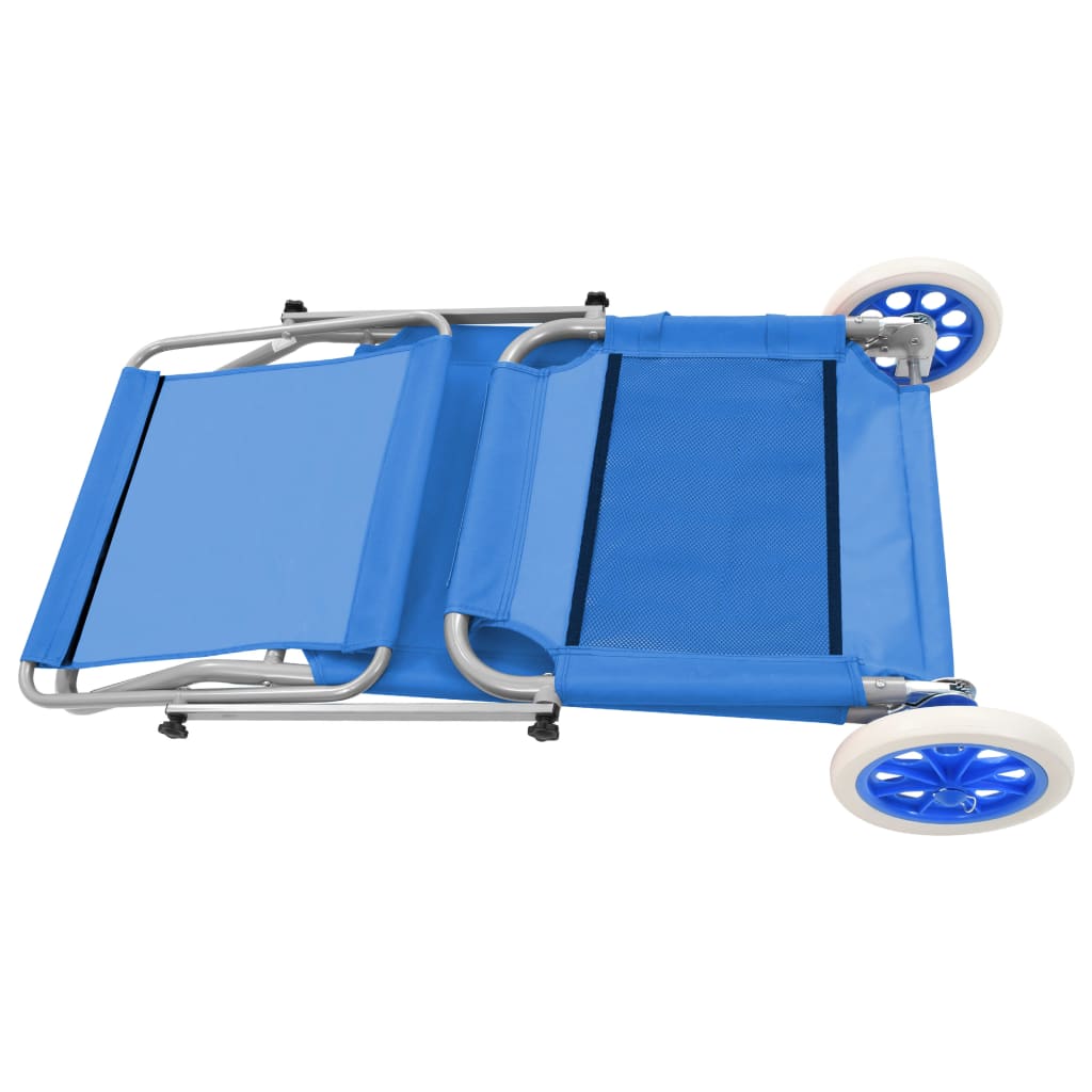Folding sun lounger with canopy and wheels blue steel