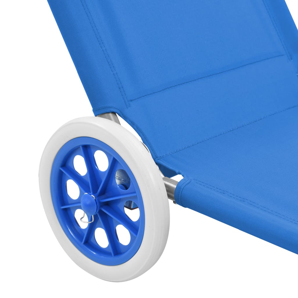 Folding sun lounger with canopy and wheels blue steel
