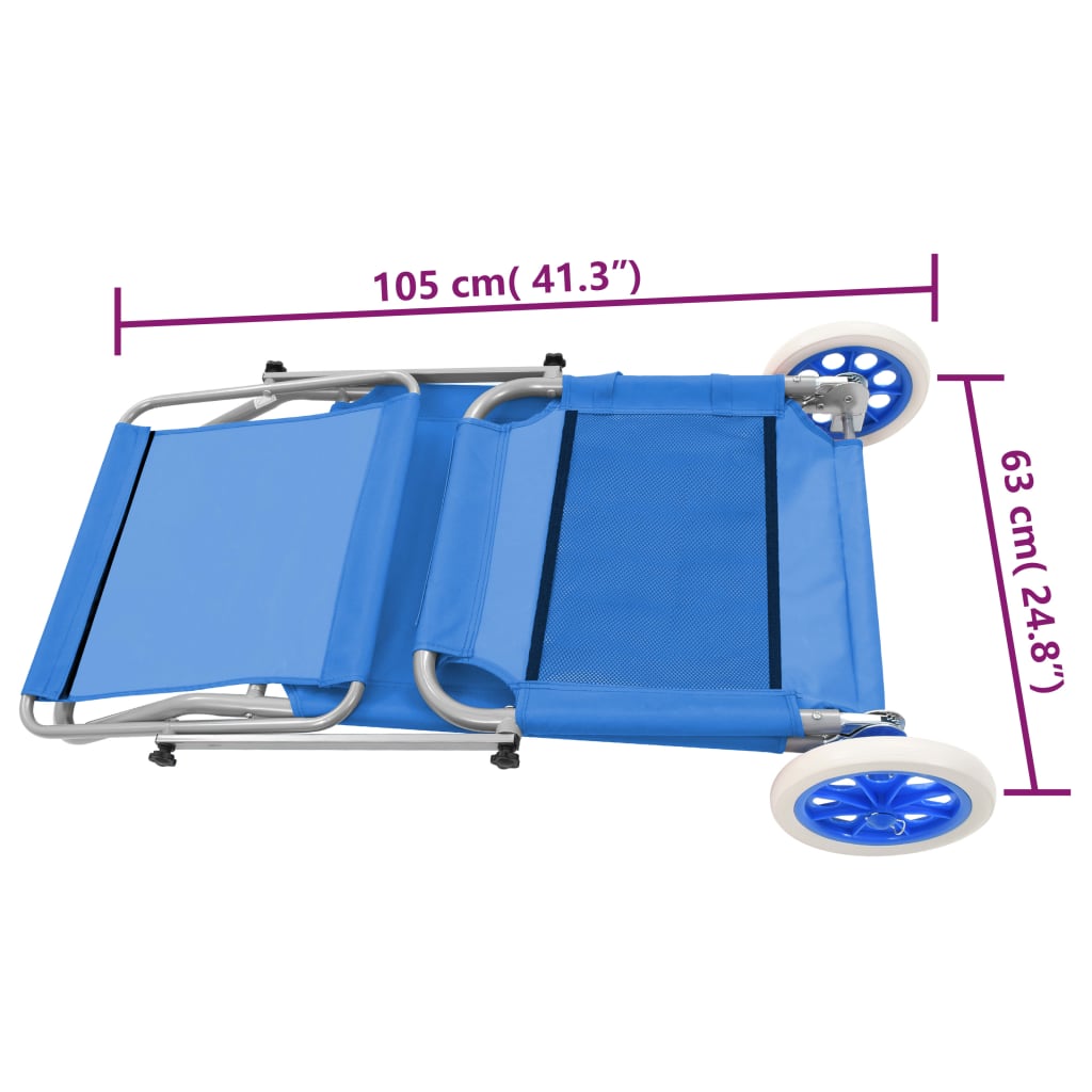 Folding sun lounger with canopy and wheels blue steel