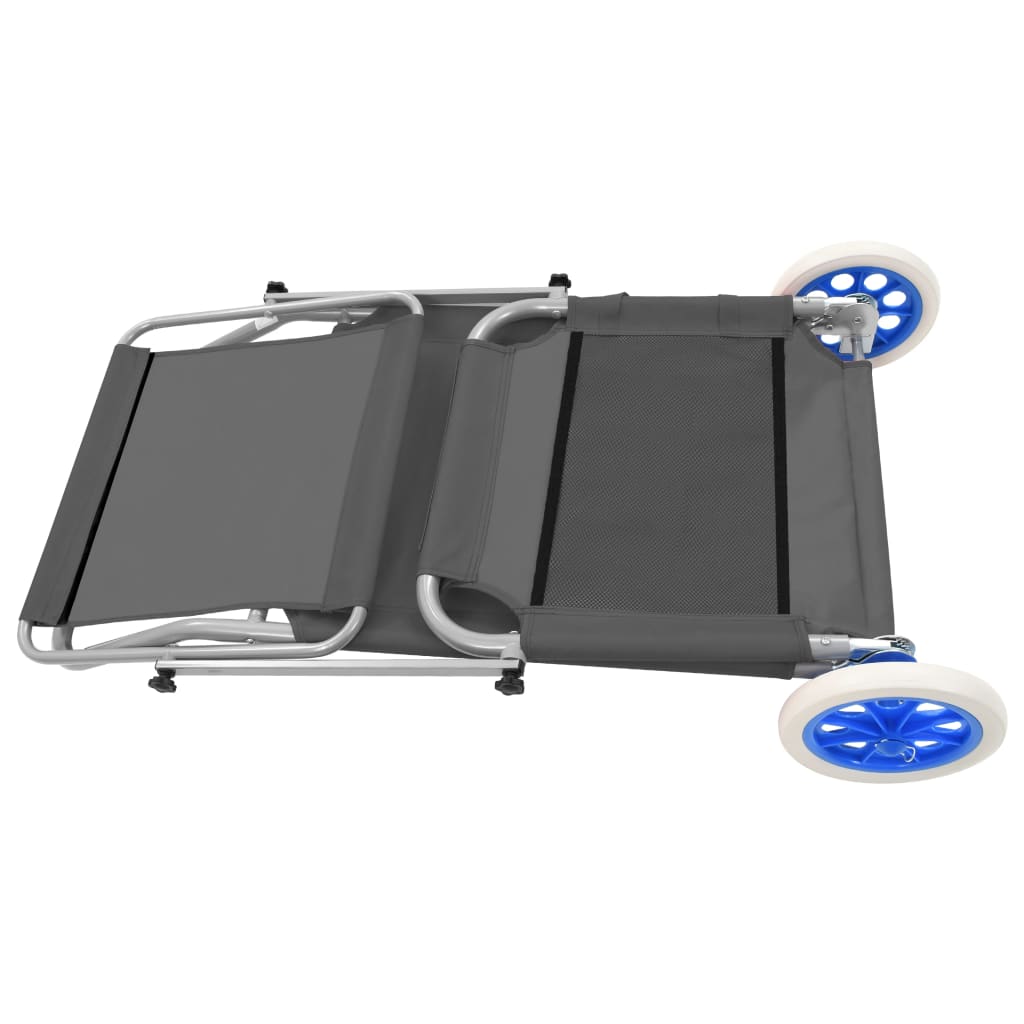 Folding sun lounger with canopy and wheels grey steel