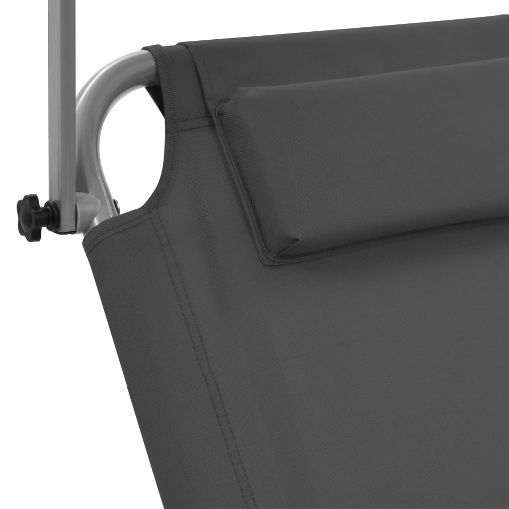 Folding sun lounger with canopy and wheels grey steel