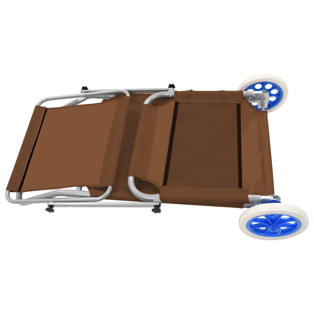 Folding sun lounger with canopy and wheels, grey-brown steel