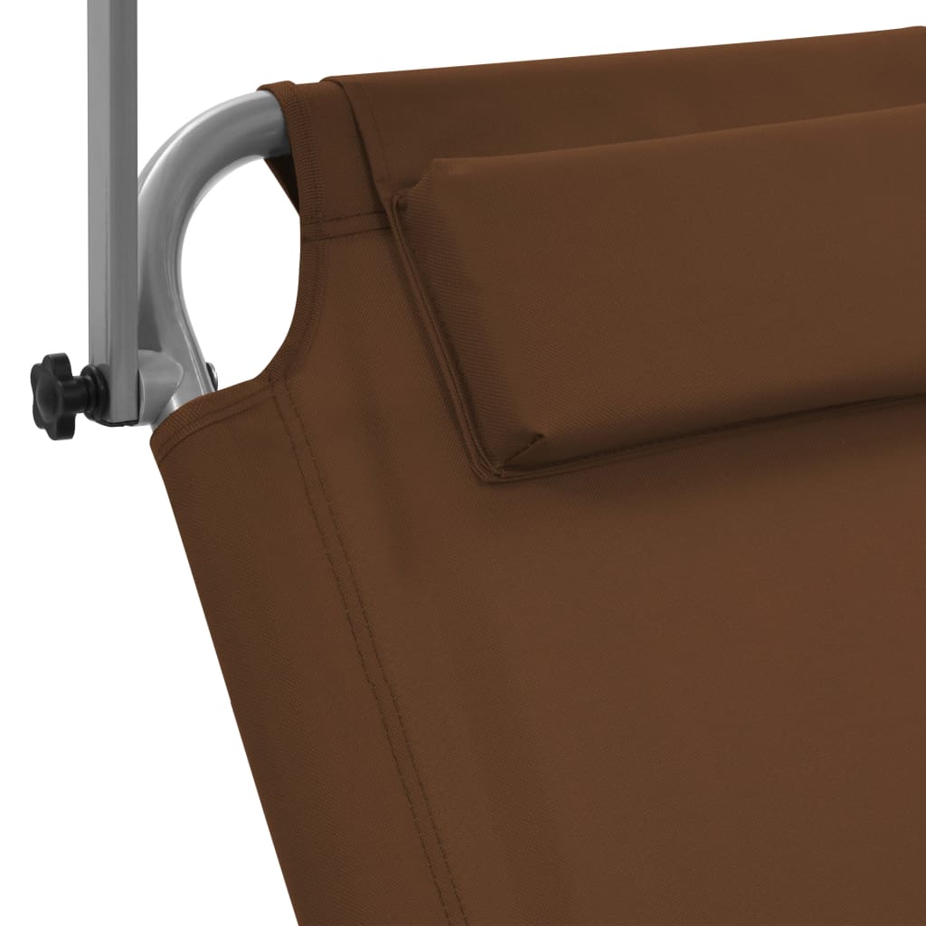 Folding sun lounger with canopy and wheels, grey-brown steel