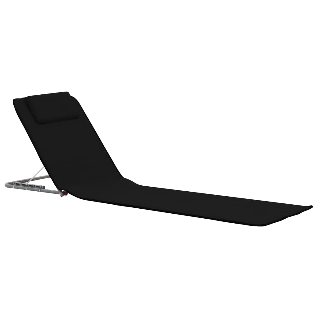 Folding Beach Mattresses 2 pcs Steel and Black Fabric