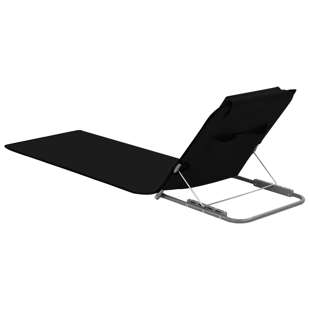 Folding Beach Mattresses 2 pcs Steel and Black Fabric