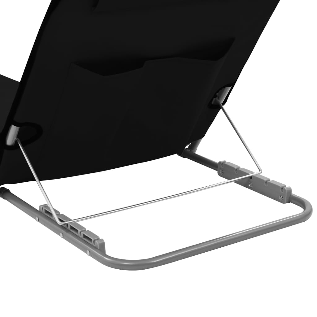 Folding Beach Mattresses 2 pcs Steel and Black Fabric