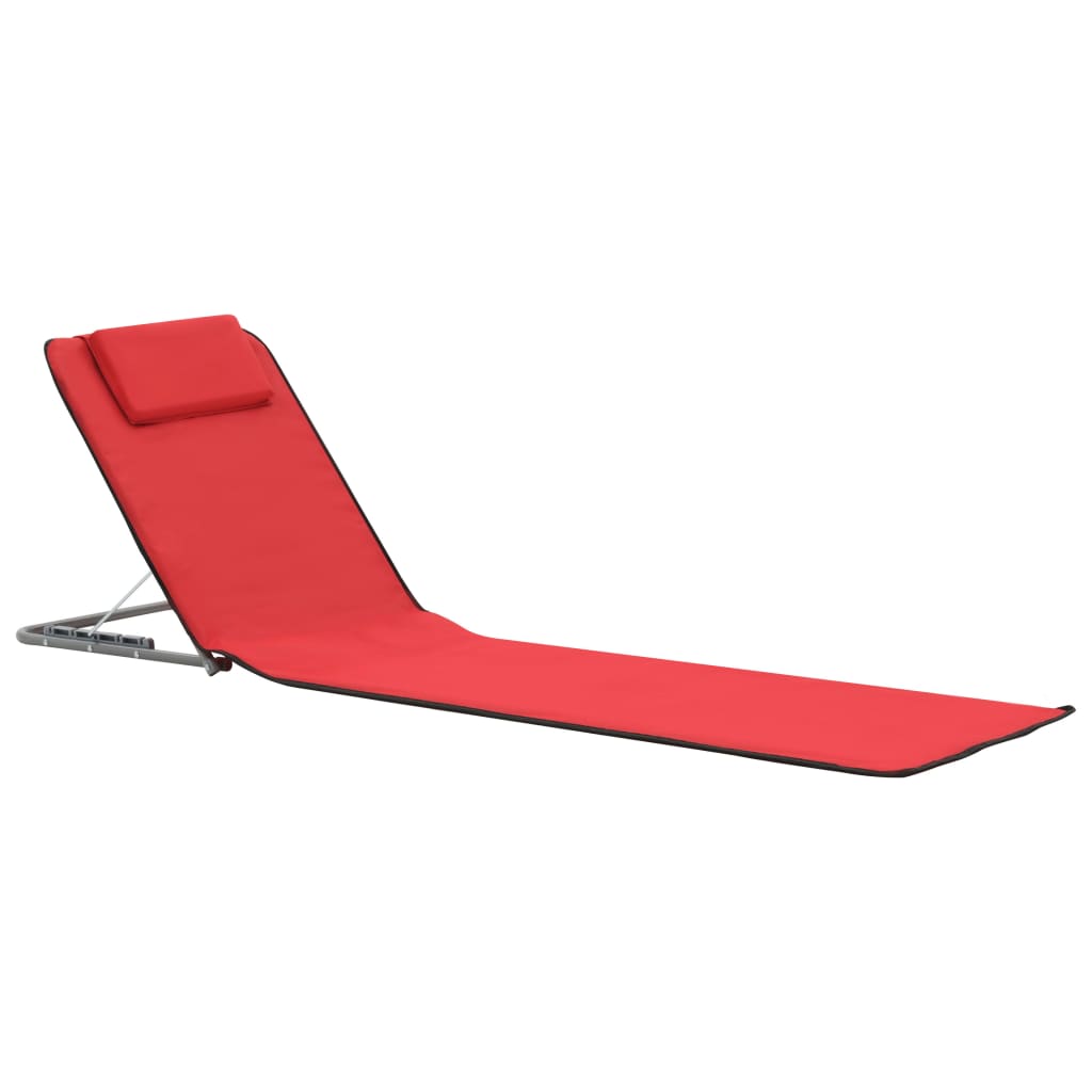 Folding Beach Mattresses 2 pcs Steel and Red Fabric