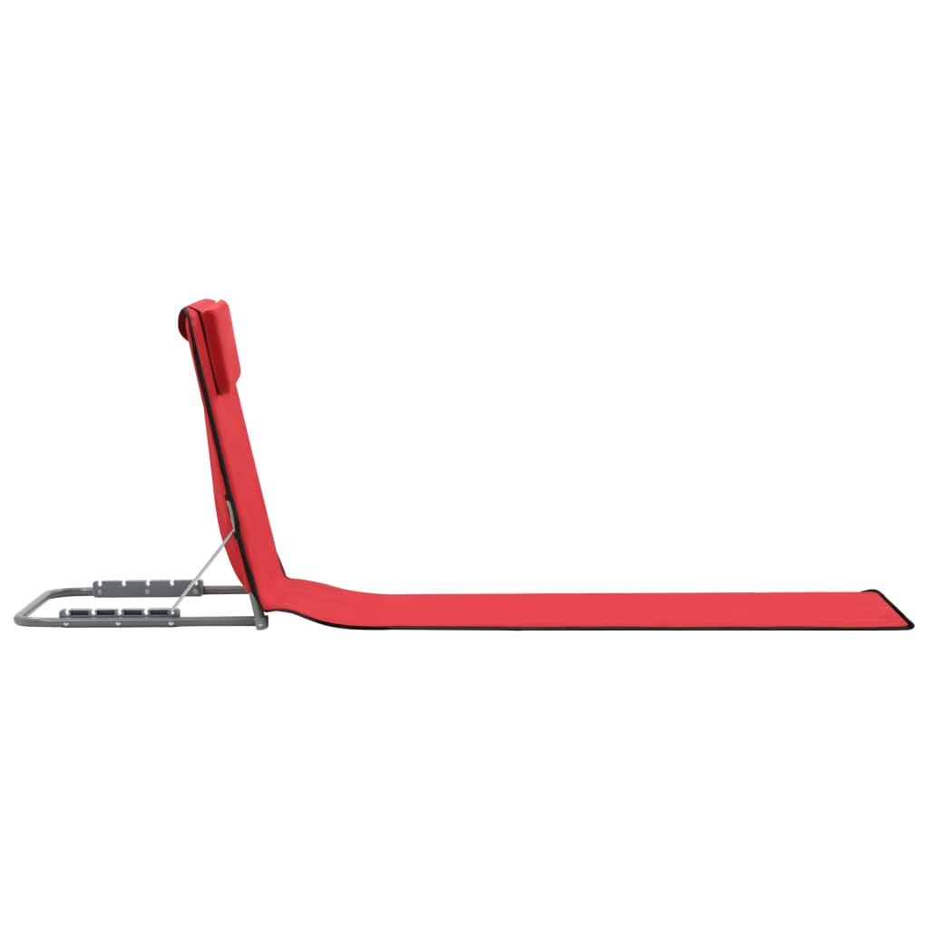 Folding Beach Mattresses 2 pcs Steel and Red Fabric