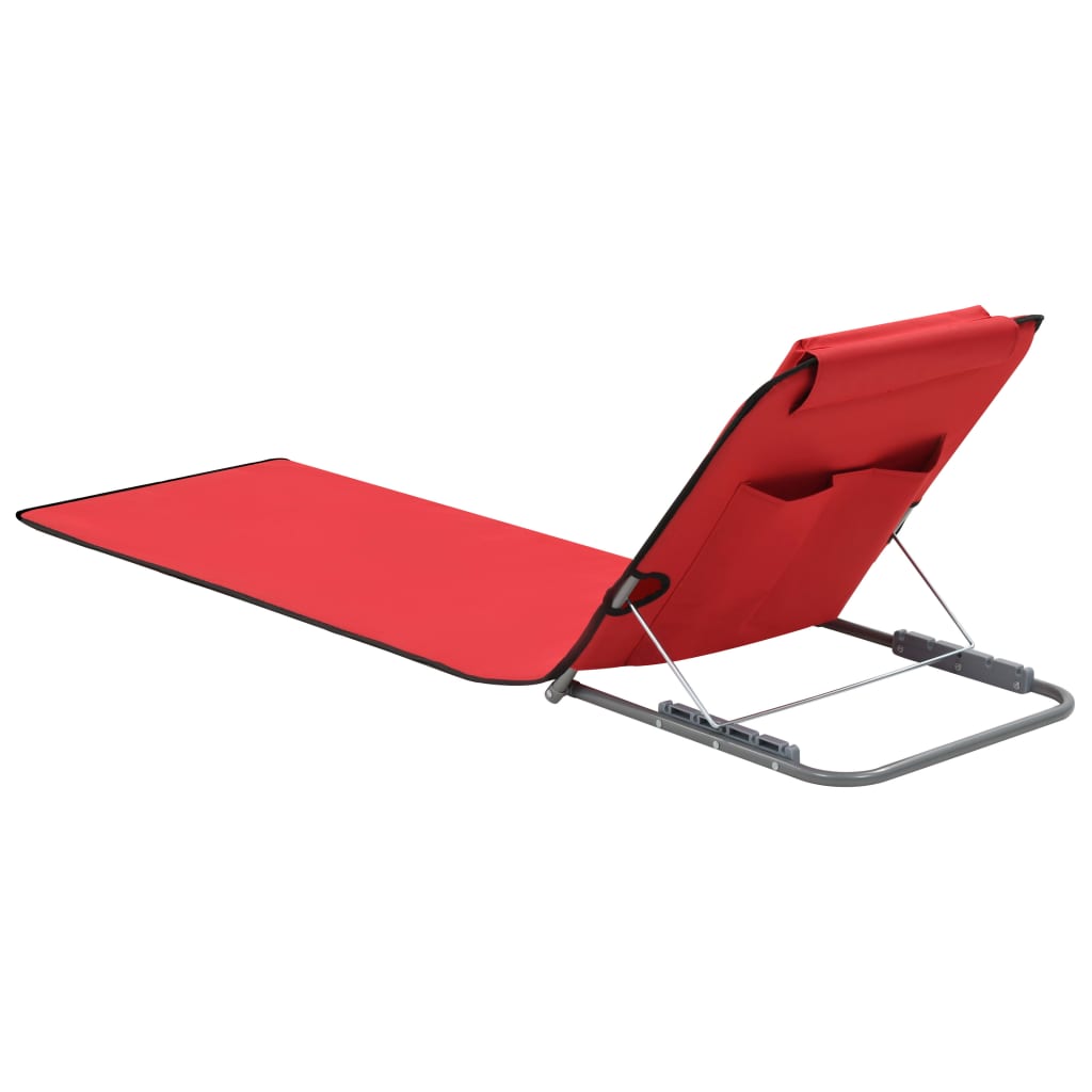 Folding Beach Mattresses 2 pcs Steel and Red Fabric