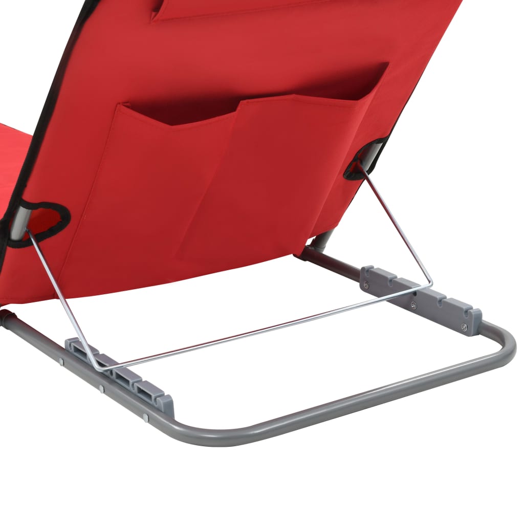 Folding Beach Mattresses 2 pcs Steel and Red Fabric