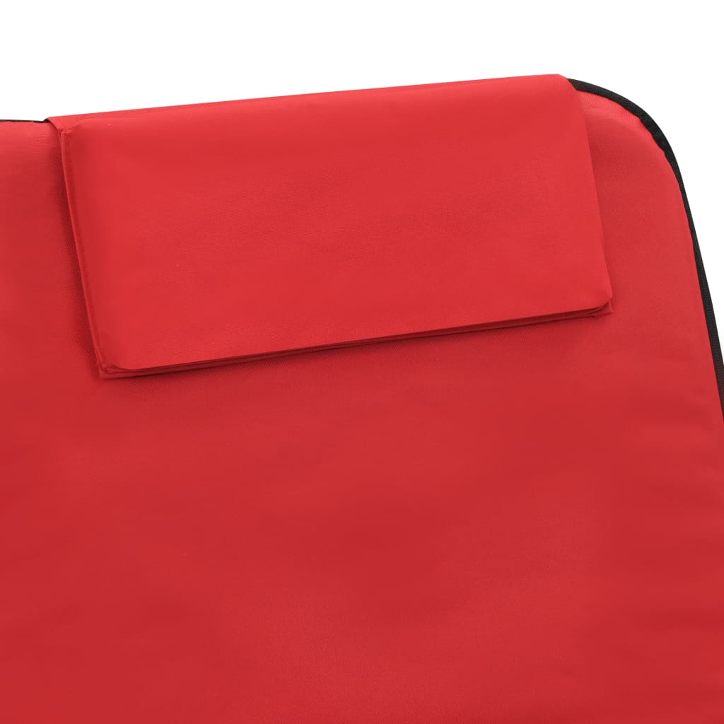 Folding Beach Mattresses 2 pcs Steel and Red Fabric