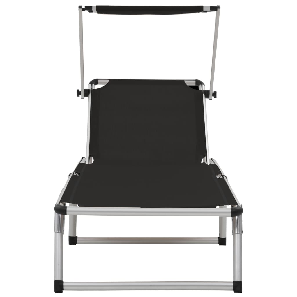 Folding sun lounger with aluminum roof and black textilene