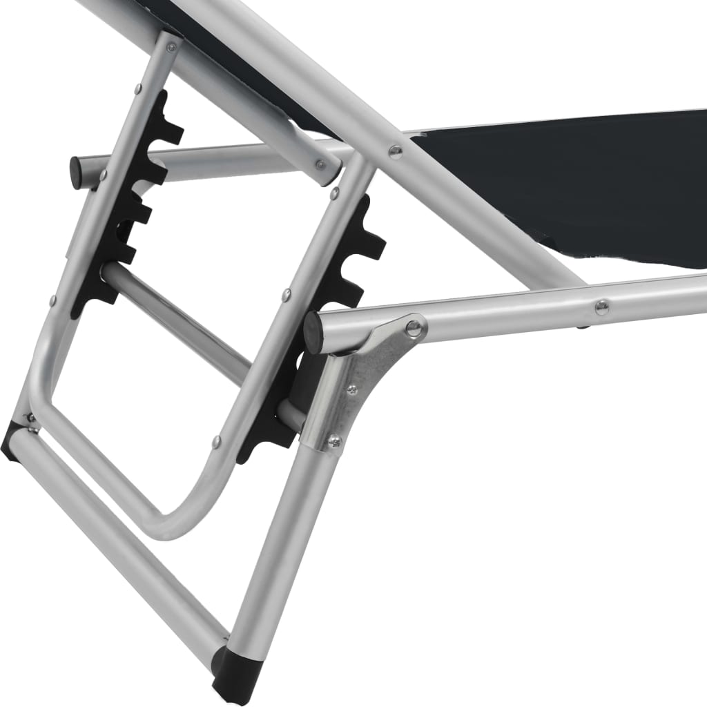 Folding sun lounger with aluminum roof and black textilene