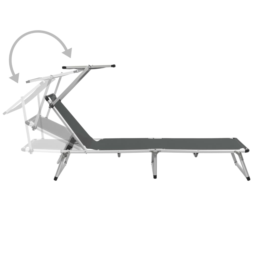 Folding sun lounger with aluminum roof and gray textilene