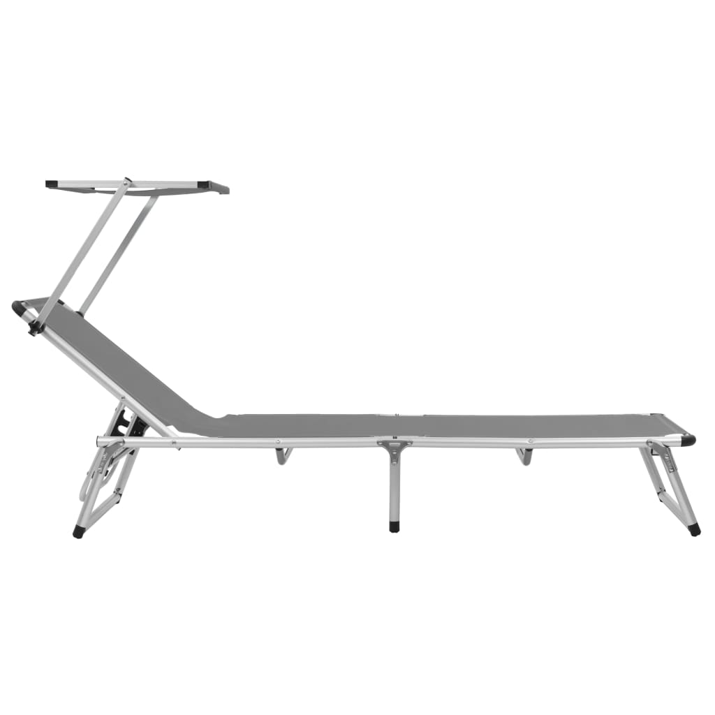 Folding sun lounger with aluminum roof and gray textilene