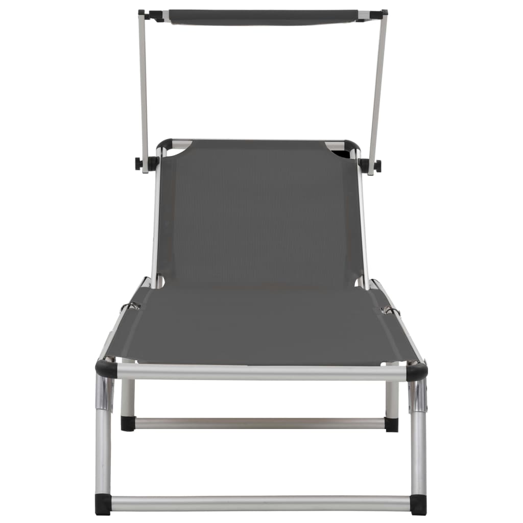 Folding sun lounger with aluminum roof and gray textilene