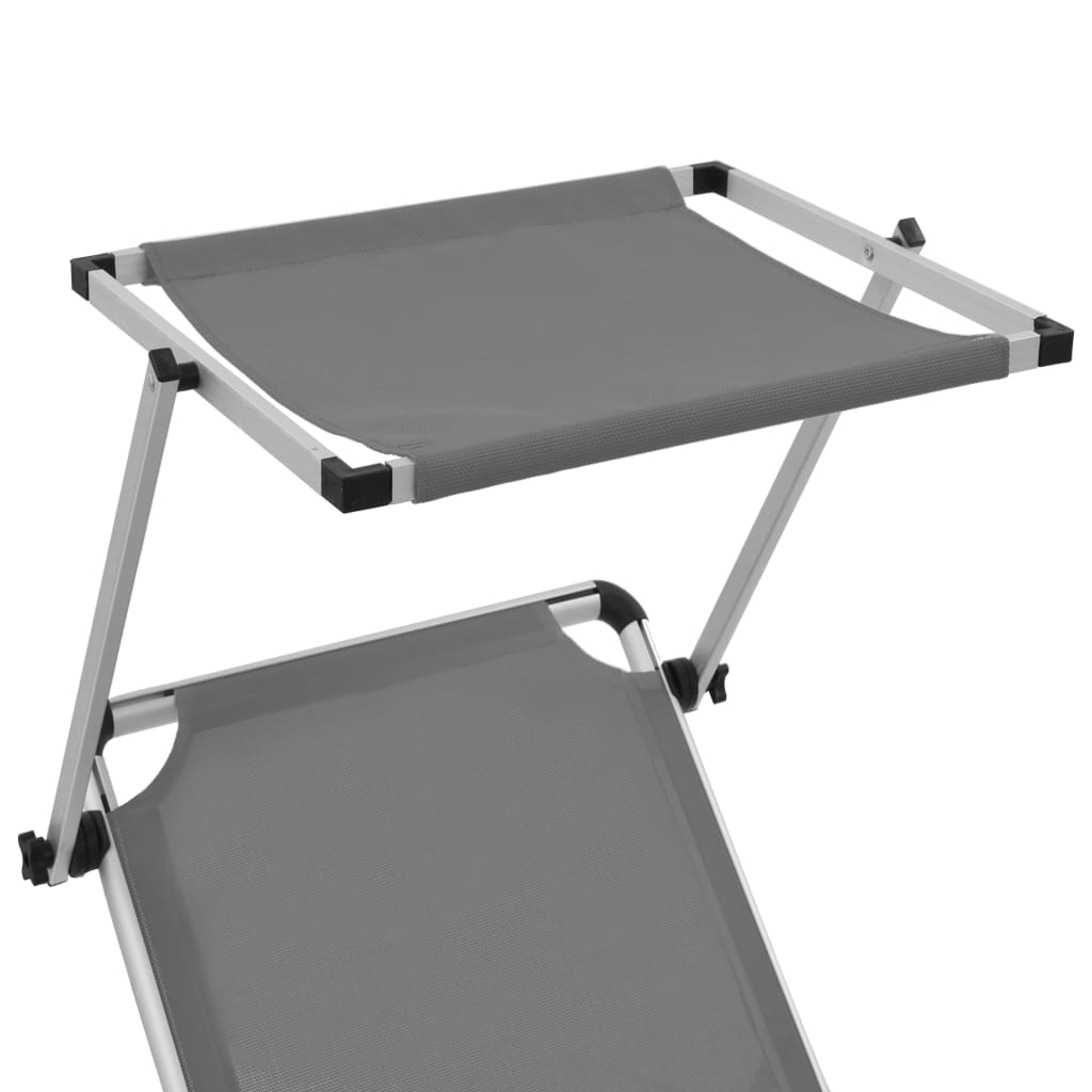 Folding sun lounger with aluminum roof and gray textilene