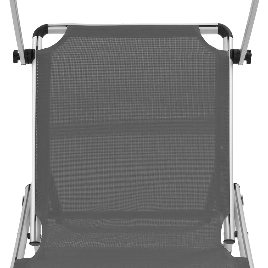 Folding sun lounger with aluminum roof and gray textilene