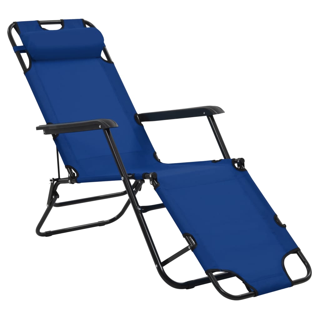 Folding sun loungers with footrests 2 pcs blue steel