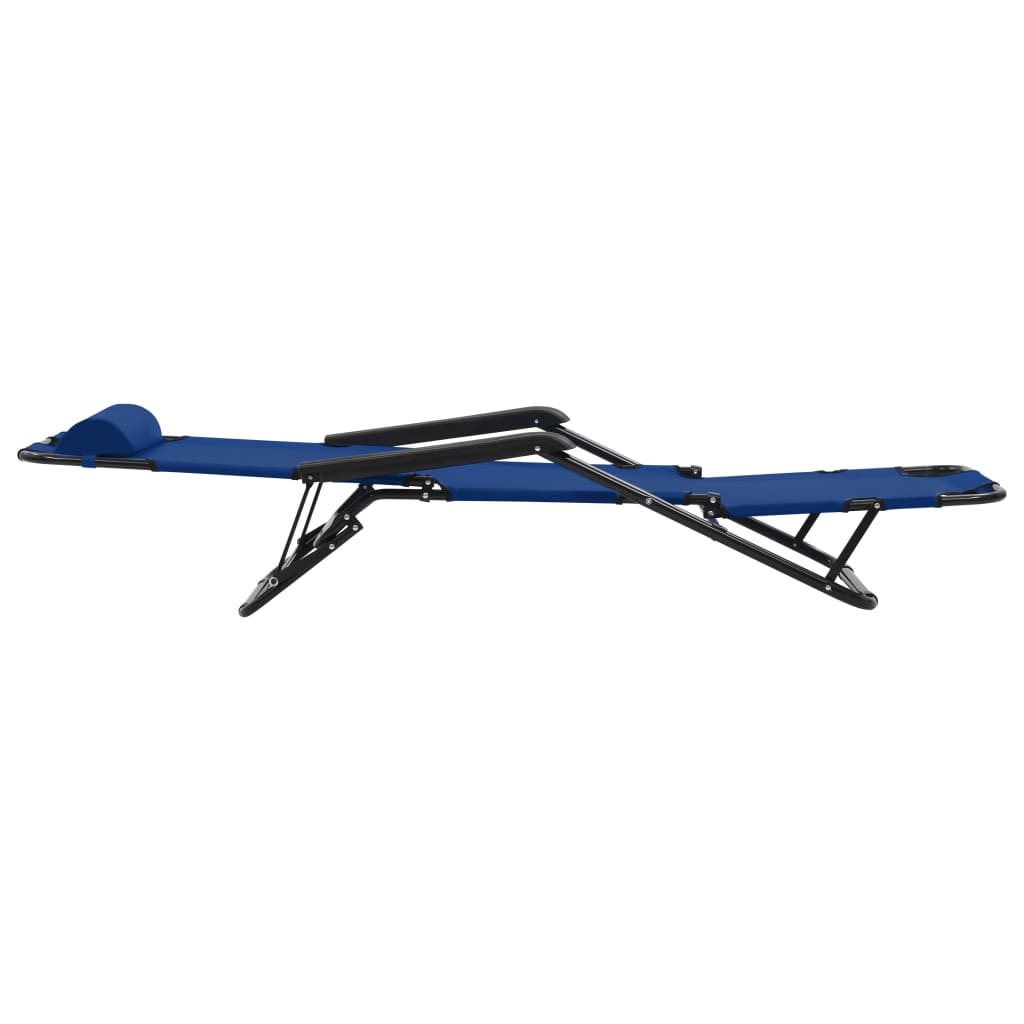 Folding sun loungers with footrests 2 pcs blue steel